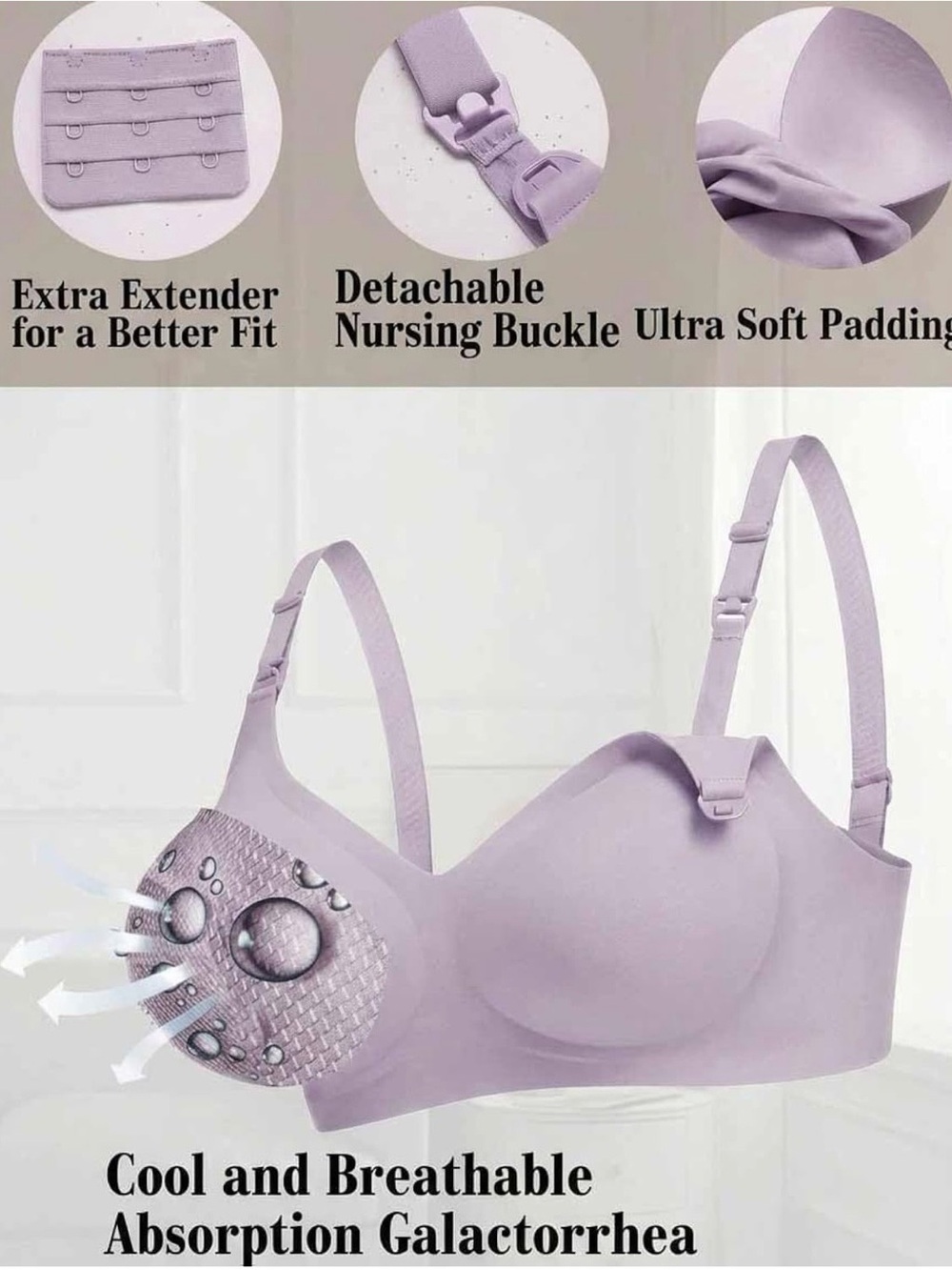 Avidlove Light Lilac Seamless Nursing Bra Wire-Free Maternity Sleep Bra NWT - Picture 5 of 11